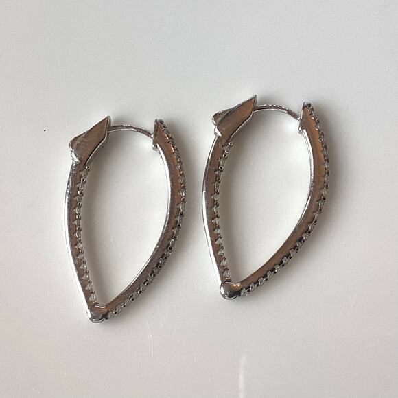 Sterling Silver V-Hoop Huggie Earrings - Picture 4 of 8